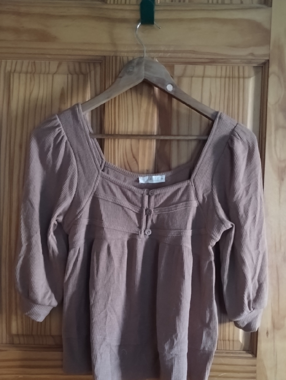 ILLA ILLA Brown Square Neck Peasant Blouse